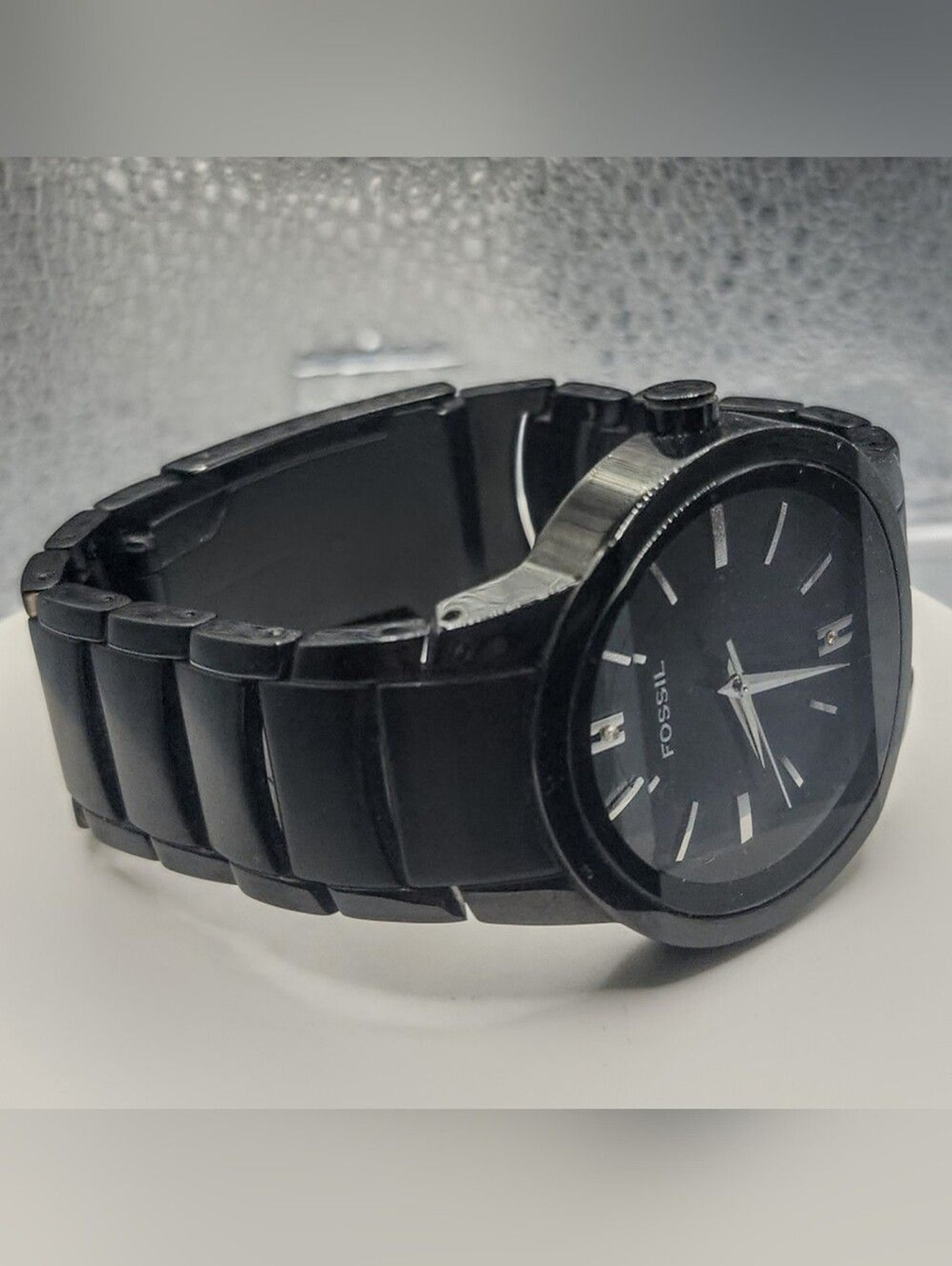 FOSSIL FS-4226 ARKITEKT All Black Stainless Steel Wristwatch w/ 2 Diamonds Men’s