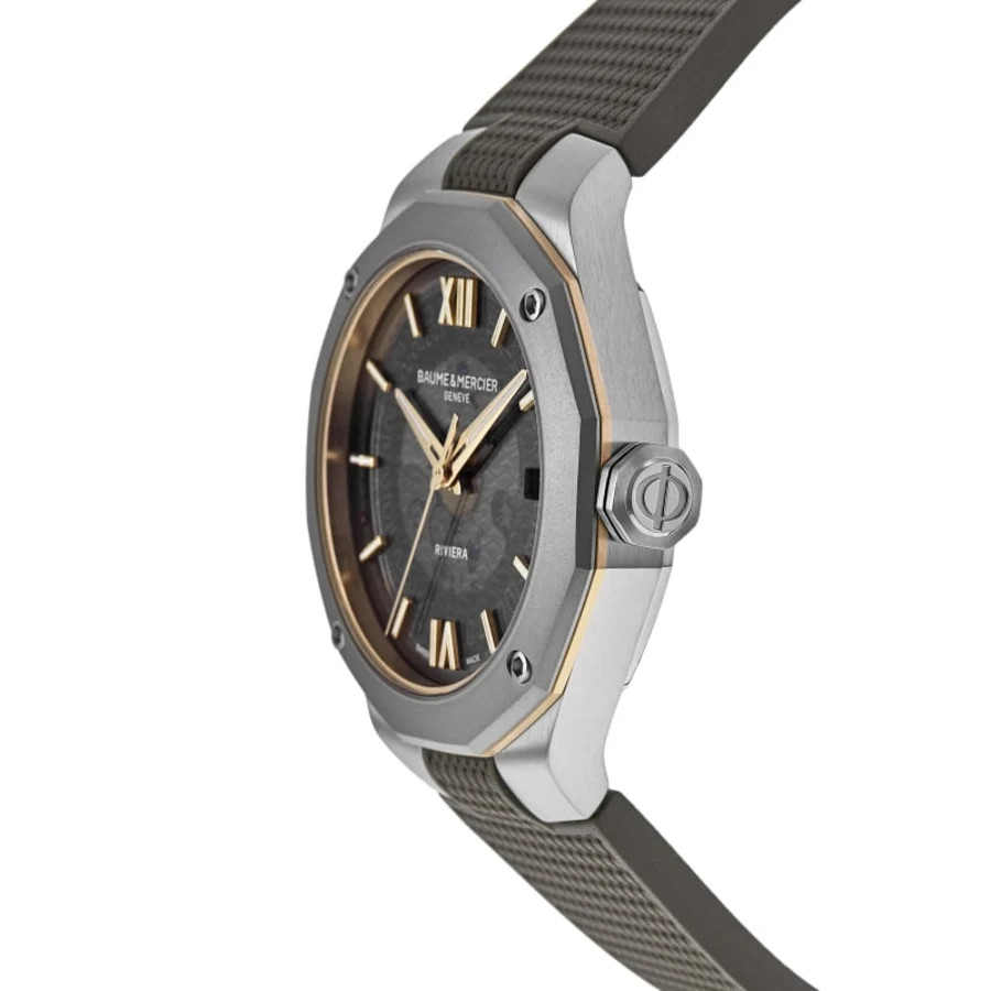 New Baume & Mercier Riviera Smokey Grey Dial Rubber Strap Men’s Watch 10720