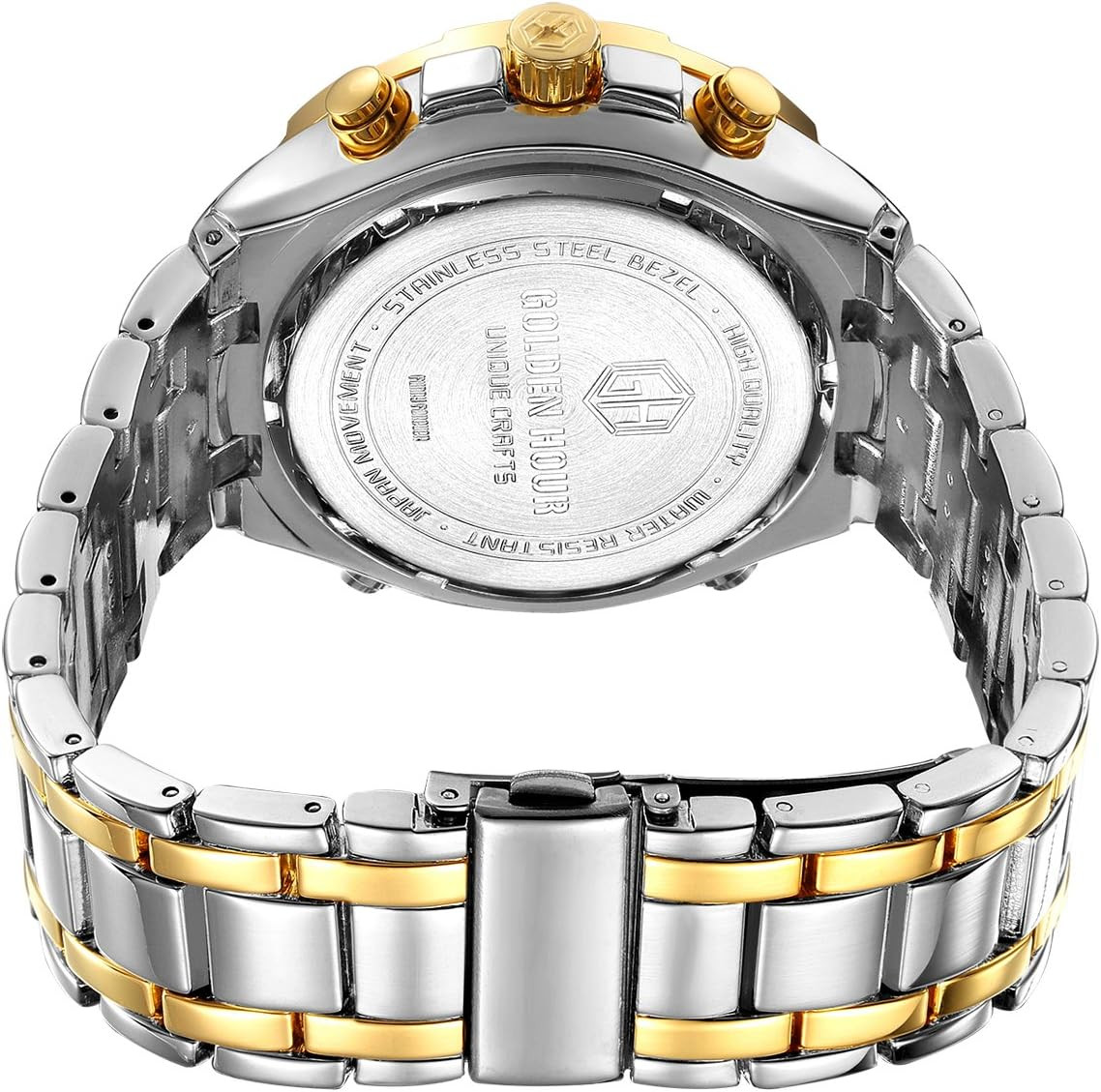 GOLDEN HOUR Luxury Stainless Steel Analog Digital Watches for Men Male Outdoor S