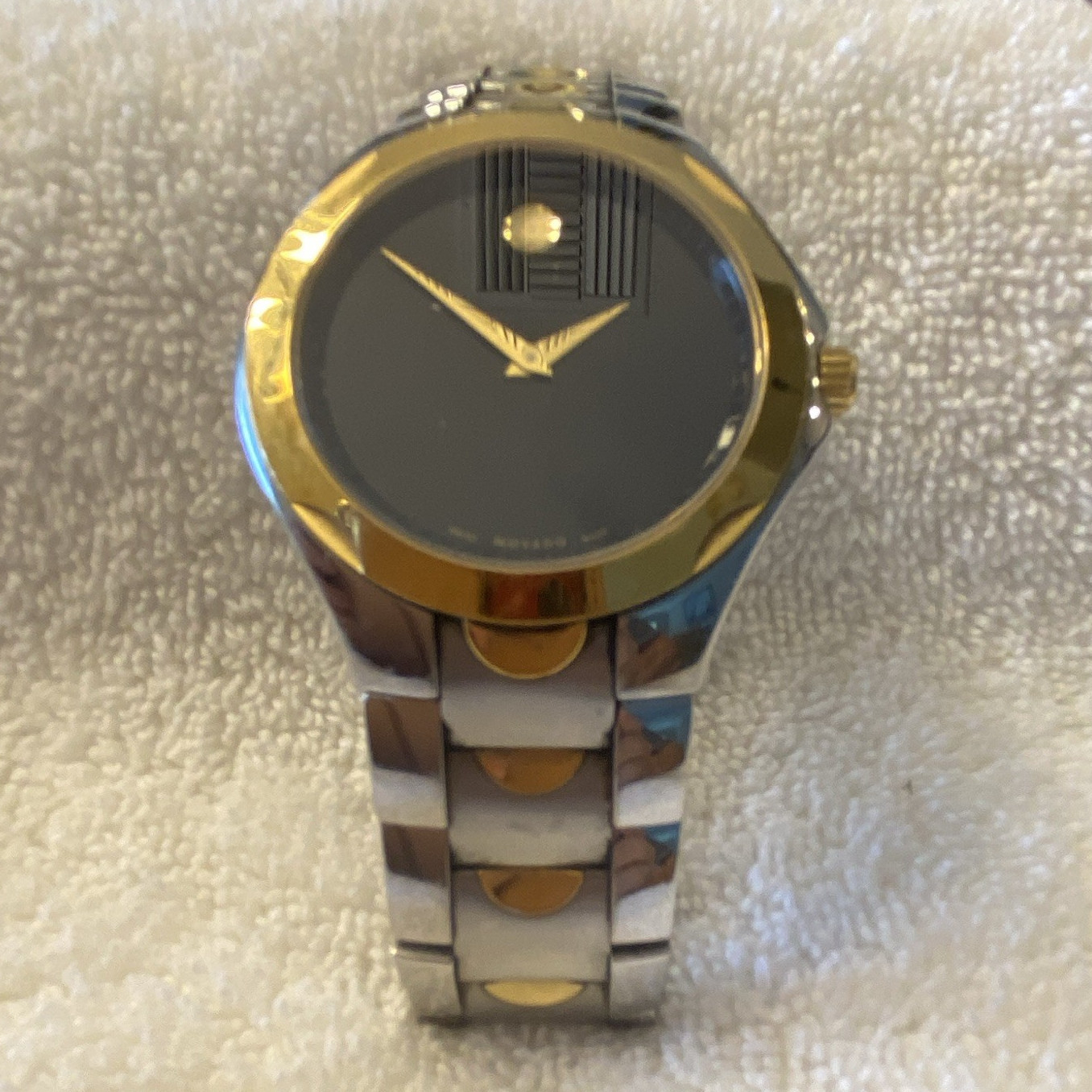 Movado Museum Swiss Quartz Two-Tone Steel Bracelet Black Dial 35mm Vintage