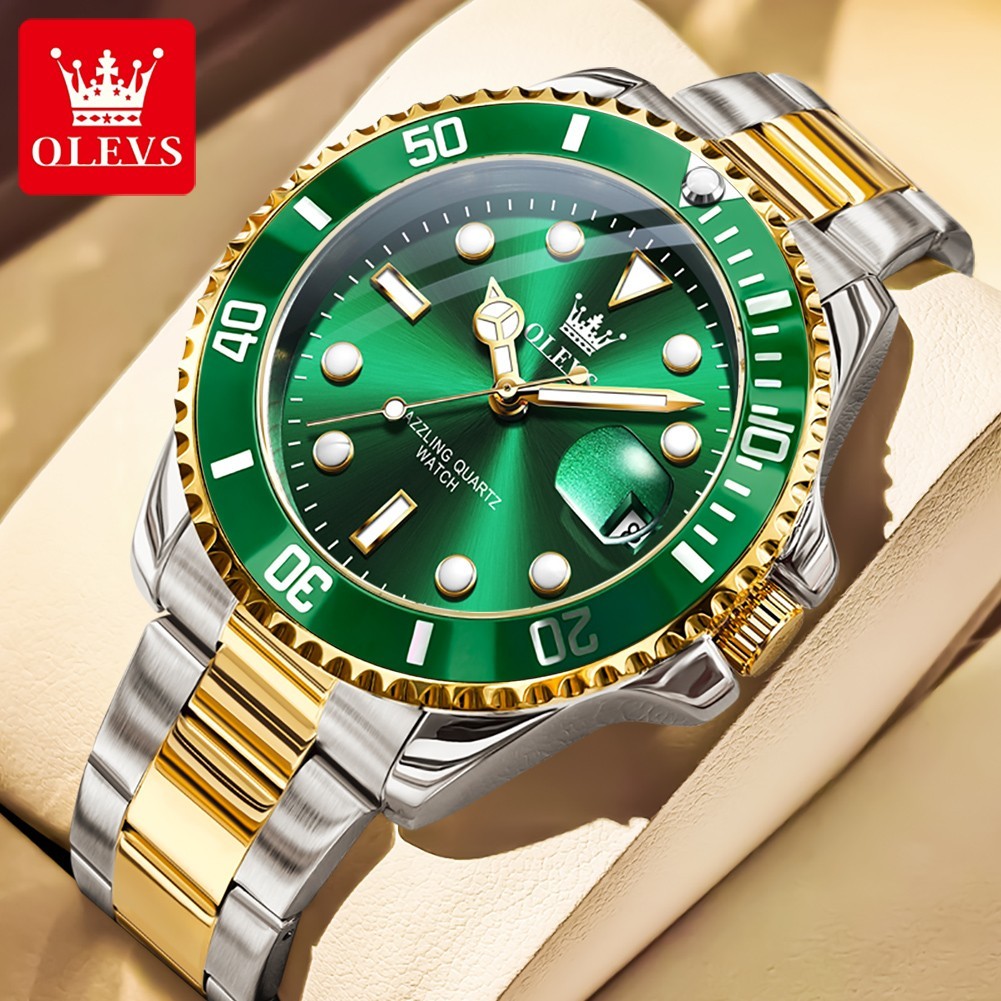 OLEVS Men’s Quartz Watch Stainless Steel Band Waterproof Luminous Wristwatch