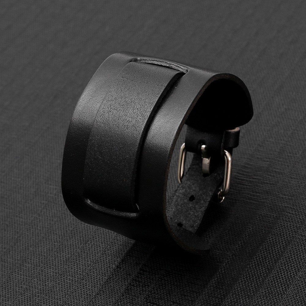 Men’s Punk Wide Genuine Leather Belt Wristband Bangle Cuff Bracelet Adjustable