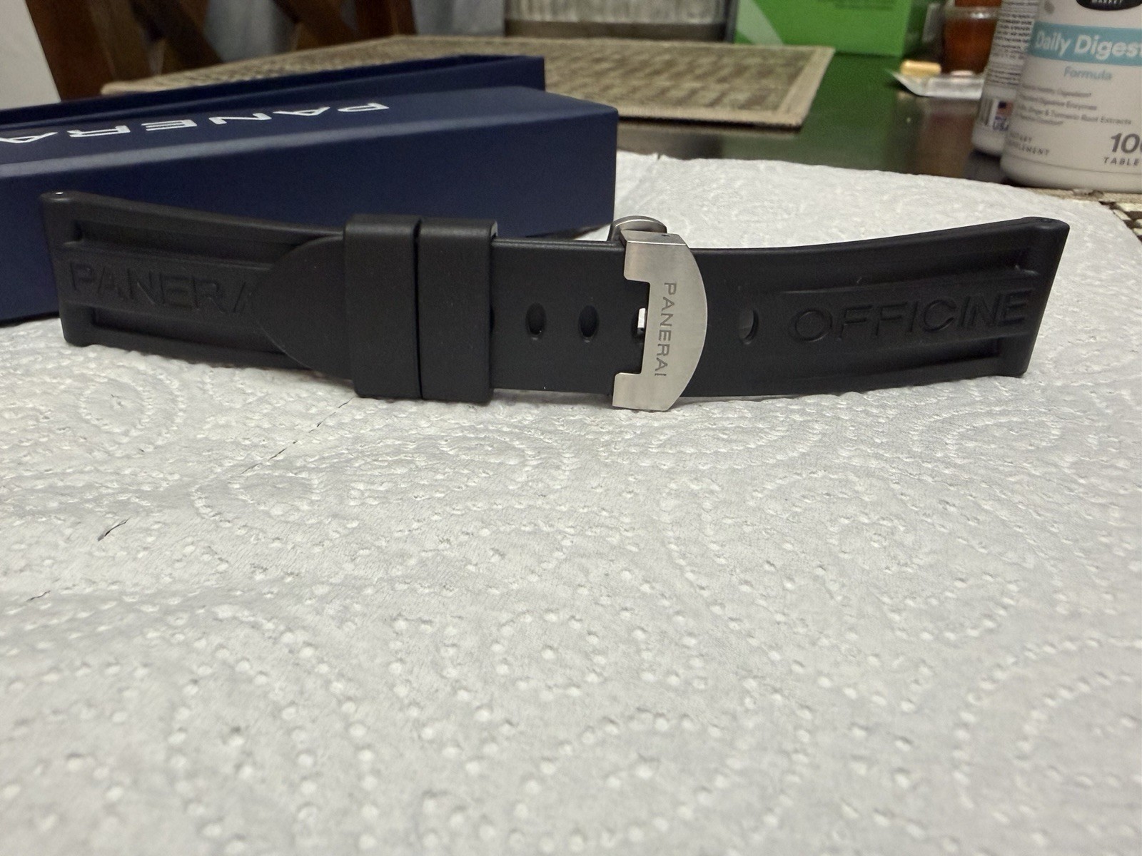 Panerai 24mm Black Rubber Strap Band w/ 22mm stainles Steel Deployant Clasp