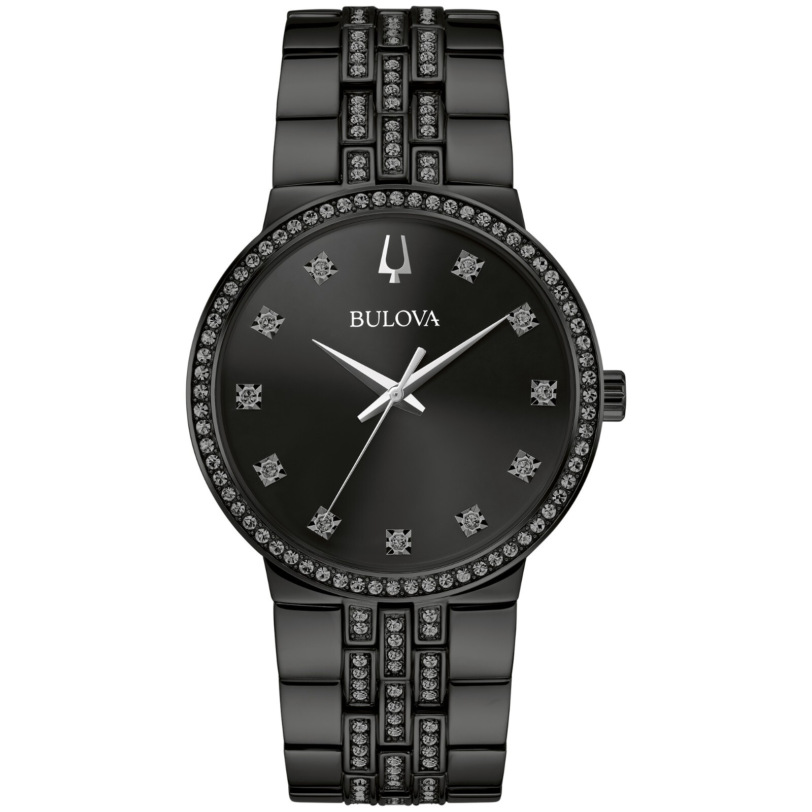 Bulova Men’s Crystal Quartz Gemmed Black Stainless Steel Watch 40 MM 98K116