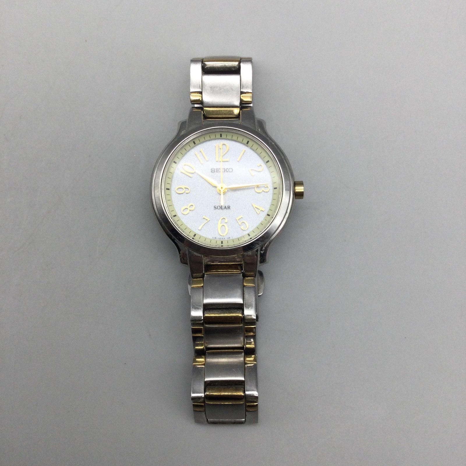Seiko Solar V181-0AB0 Womens Watch 27mm Two Tone 100M Stainless Steel 5.75″