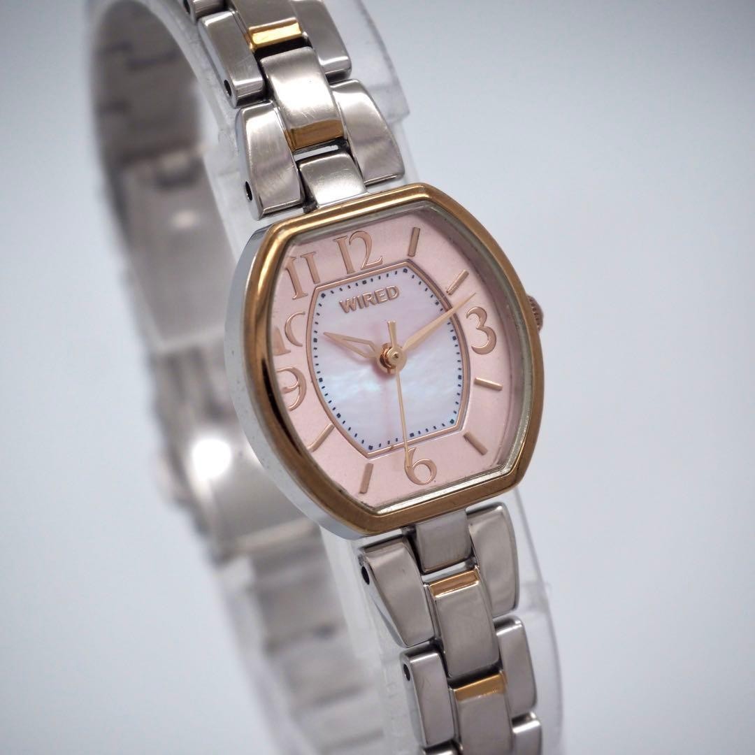 Seiko WIRED Dress Womens Watch Silver Pink Shell Dial 21mm wrist 18cm/7.1in