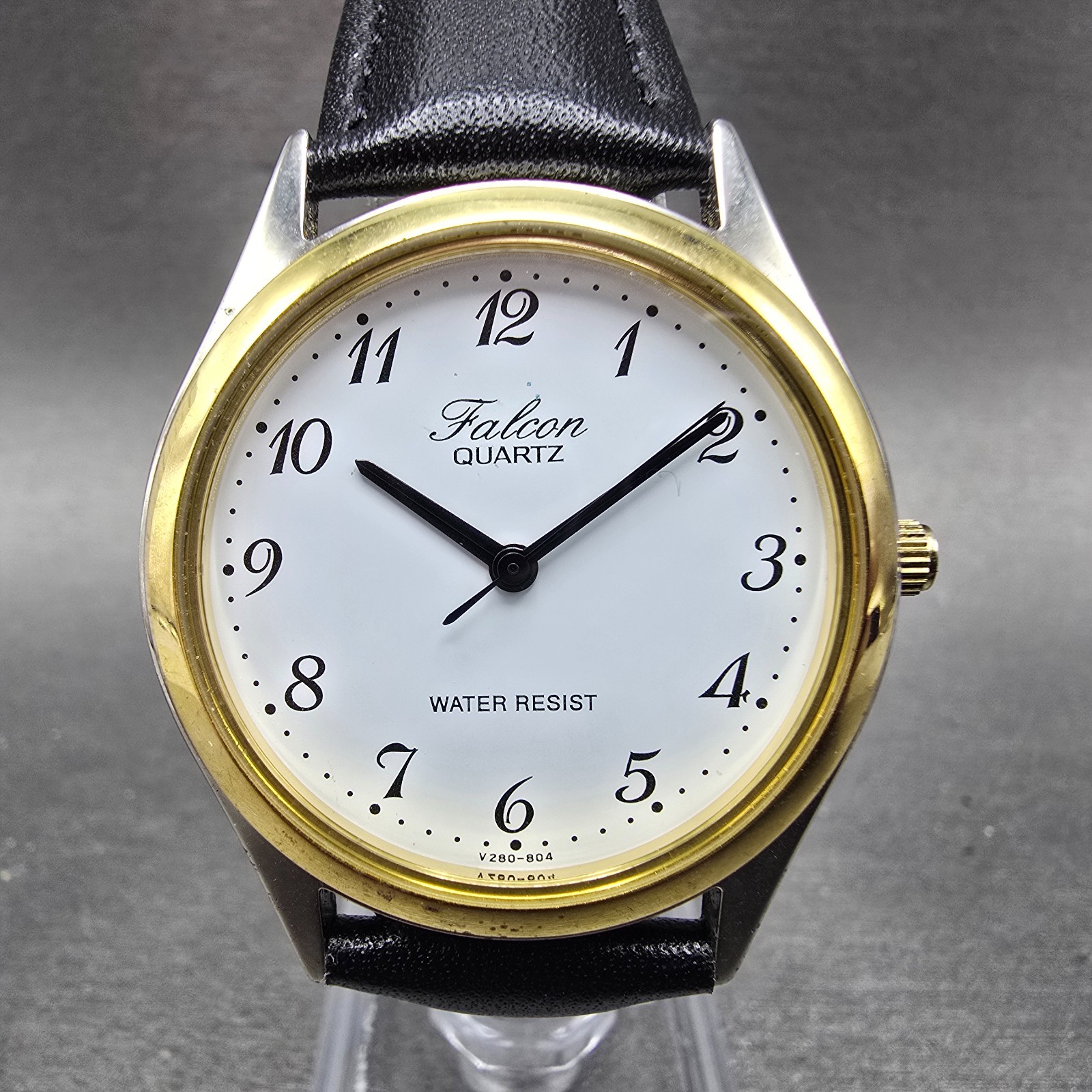 Citizen Q&Q Falcon Watch Men 34mm White Dial Two Tone Round Leather New Battery