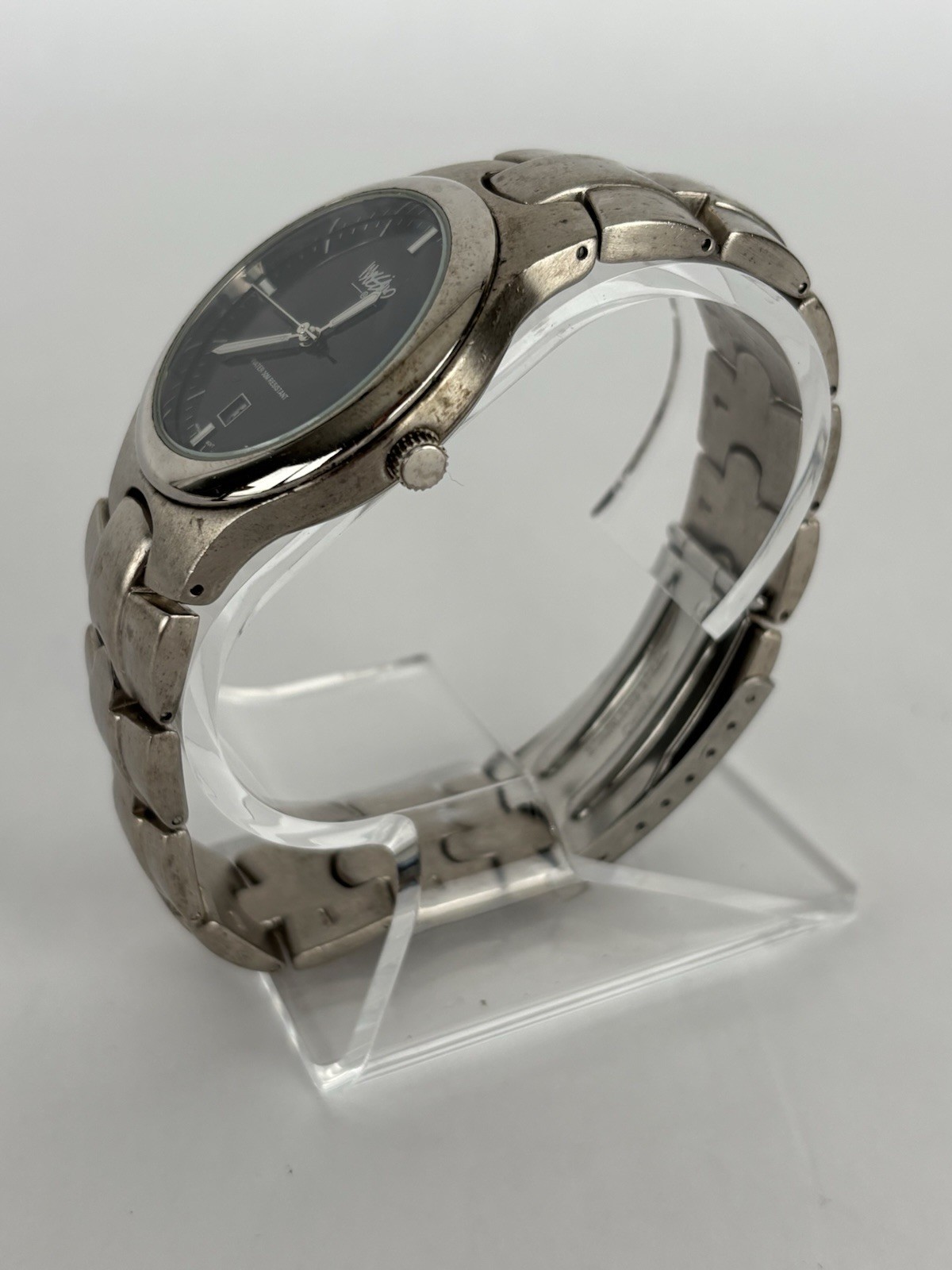 Mossimo 38mm Silver Tone Black Dial Quartz Date Watch w/Bracelet & New Battery