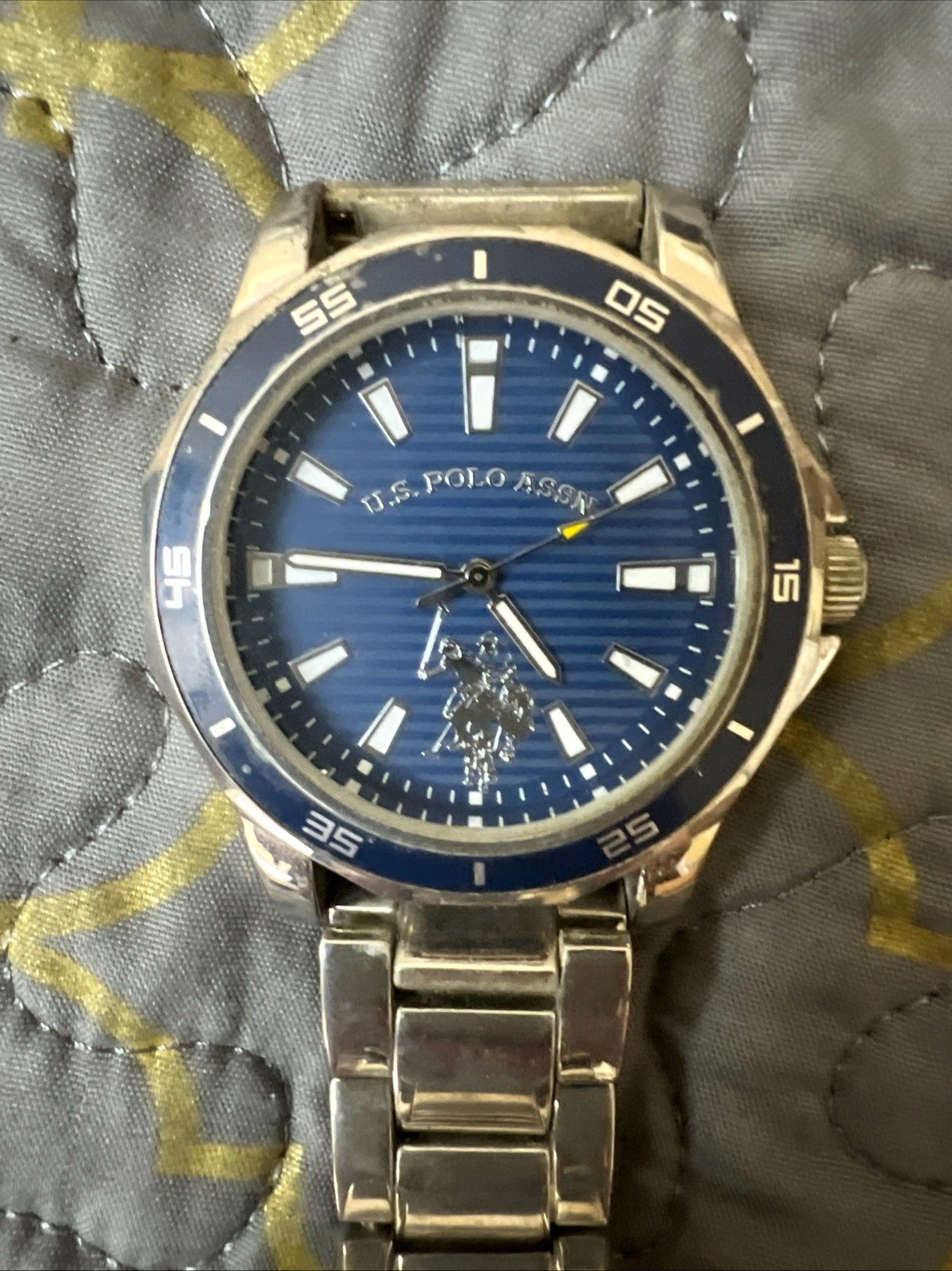 U.S. Polo Assn. Quartz Analog Day Indicator Blue Dial Silver Metal Band Men