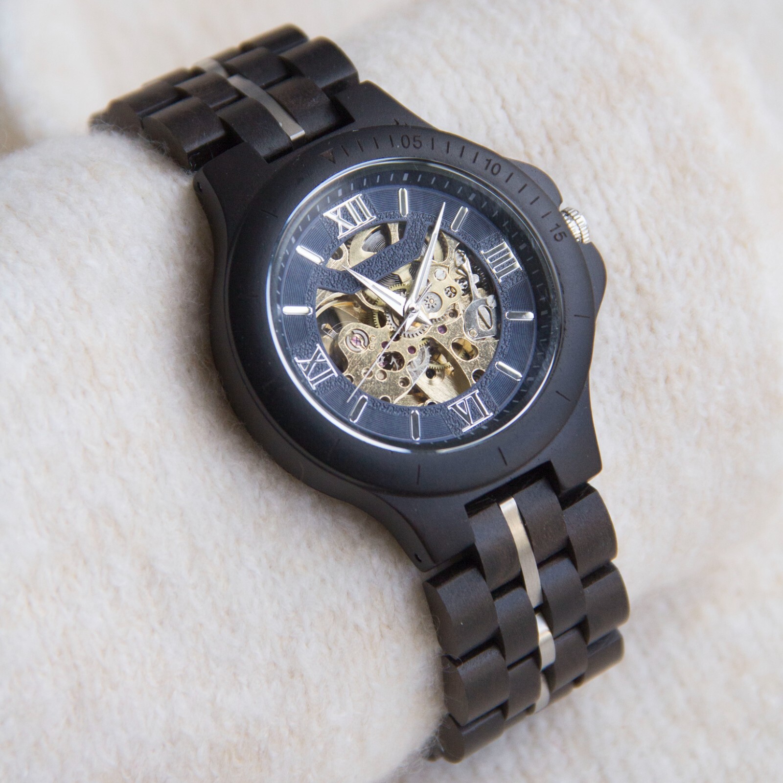 Men’s Wood Mechanical Watch Handmade Wooden Watch Gift to Men
