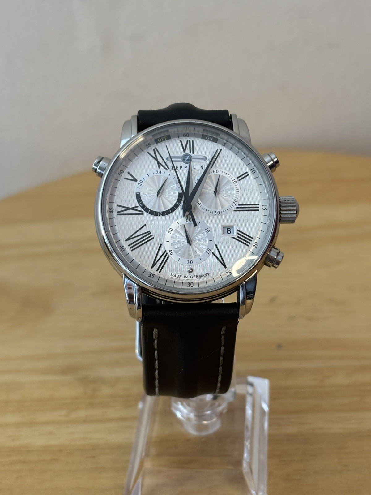 Zeppelin LZ127 Chronograph Alarm Watch White Dial – Polished Made In Germany