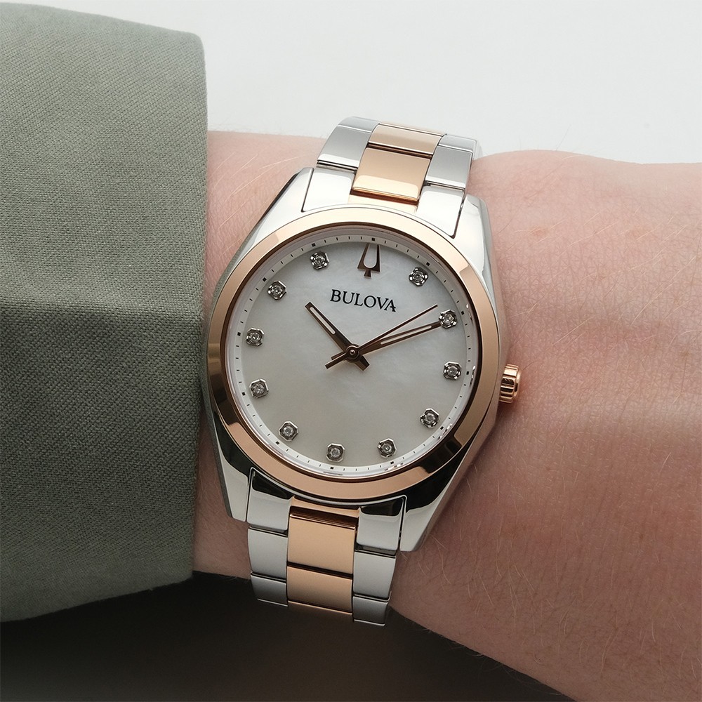 Bulova Surveyor 98P207 Diamond White Dial Rose Gold Band Women’s Quartz Watch