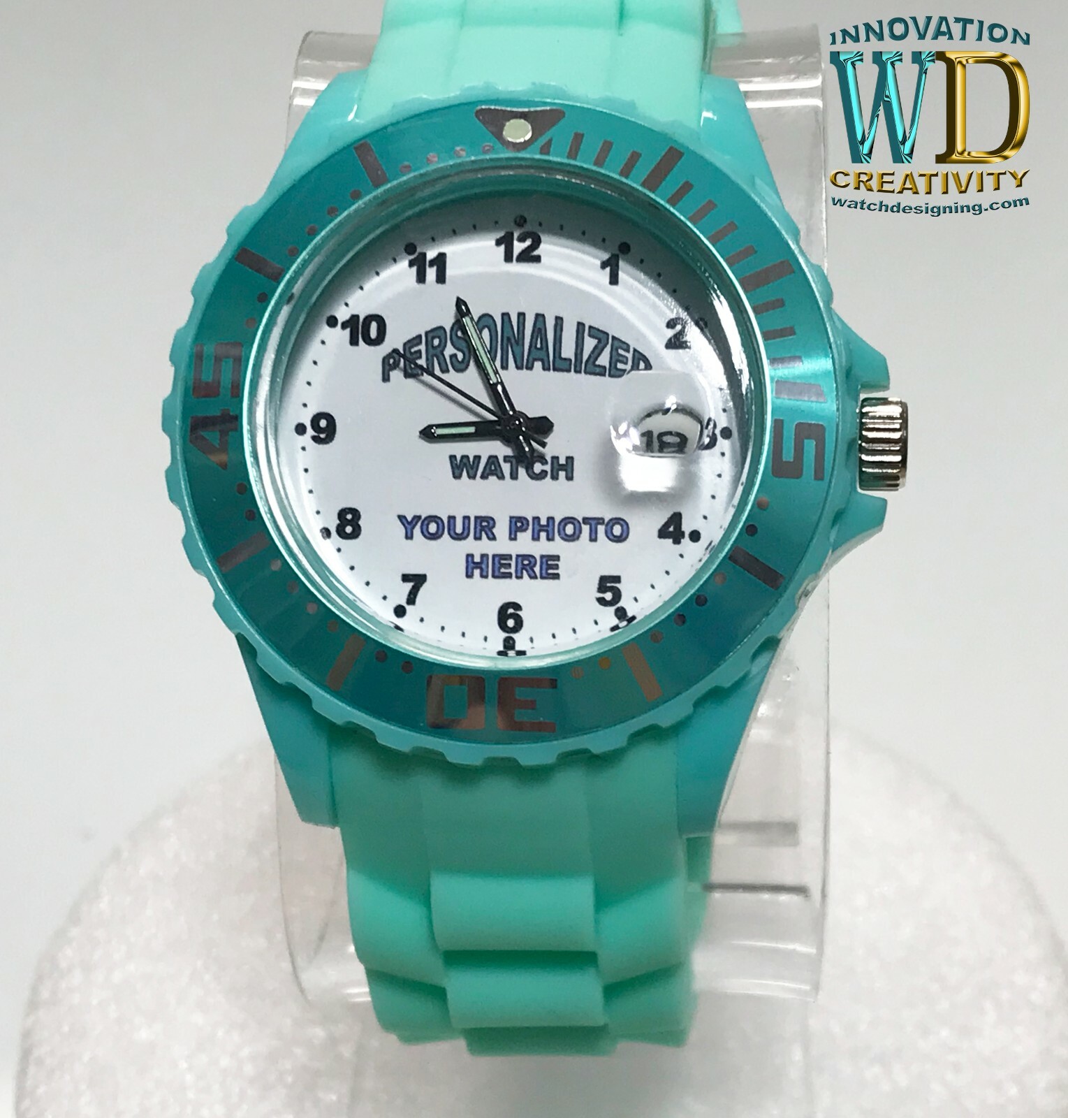 Custom Personalized Green Watch 42mm Case Silicone 22mm Band LOGO Design Photo