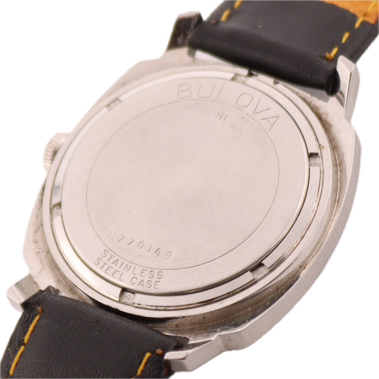Vintage 33.5mm 1971 Bulova Black Dial Automatic Wristwatch 11BLACD Swiss Steel