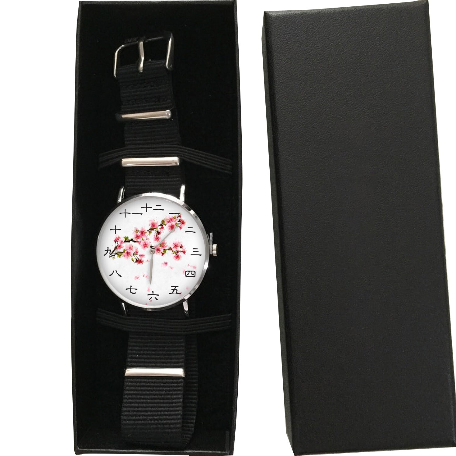 Cherry Blossom Sakura Watch, Japanese Kanji Numbers, Elegant Floral Unisex Gift