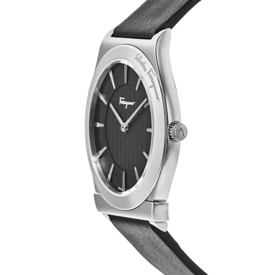 New Salvatore Ferragamo 1898 Slim Black Dial Leather Strap Men’s Watch SFPE00519
