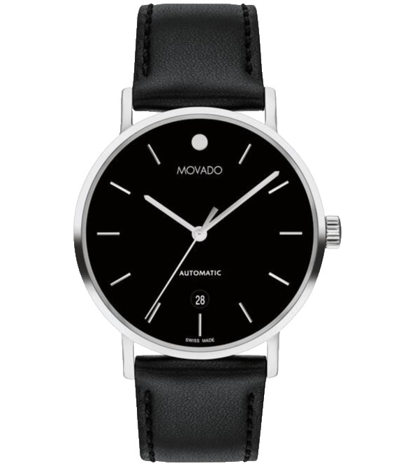 MOVADO SIGNATURE AUTOMATIC 0607684 BLACK DIAL & LEATHER STRAP 40MM MENS WATCH