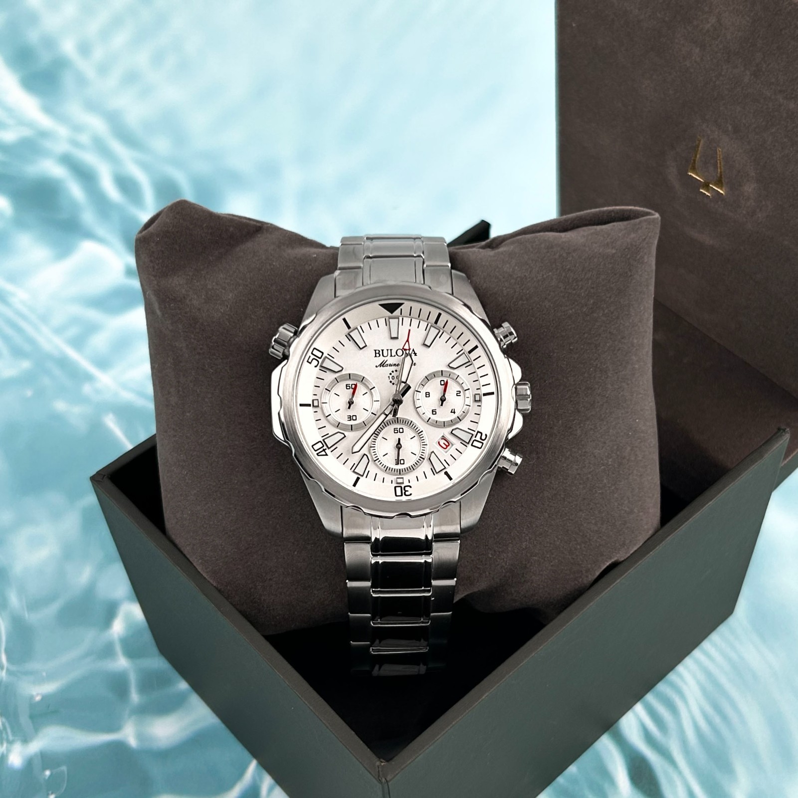 Bulova Marine Star 96B255 white Dial Chronograph Men’s Classic Quartz Watch 43M