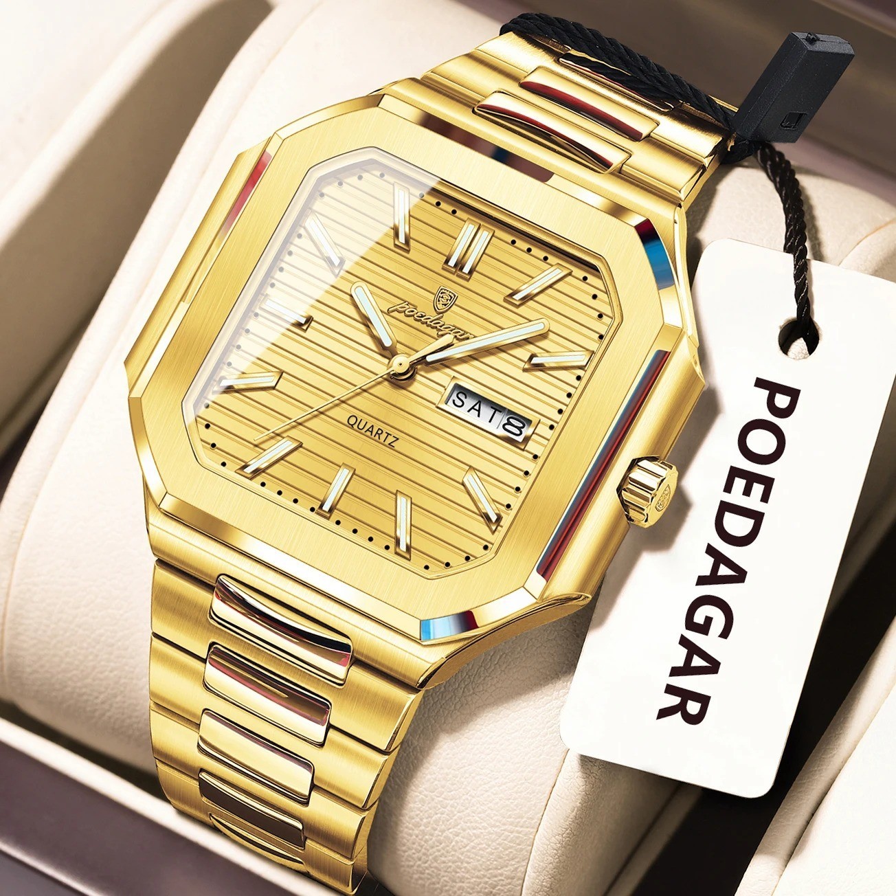 POEDAGAR Luxury Quartz Watch 40MM Men’s Stainless Steel Waterproof Luminous NEW