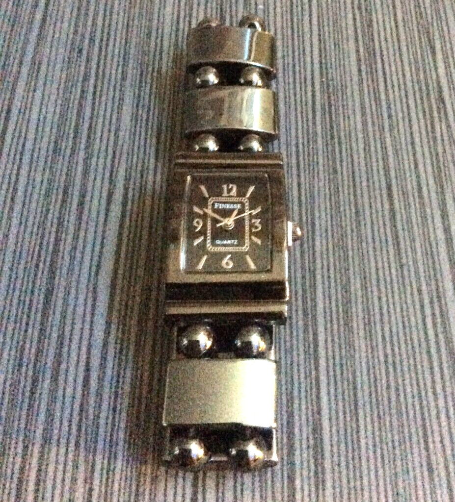 Finesse Women’s Watch Rectangle Black Dial Elastic Beaded Band New Beauty!