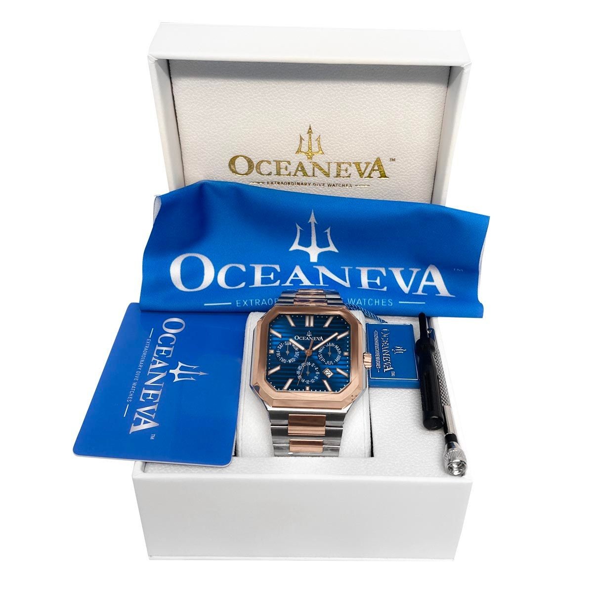 Oceaneva Men’s Tenuis Automatic Calendar Thin Watch – Blue & Rose Gold