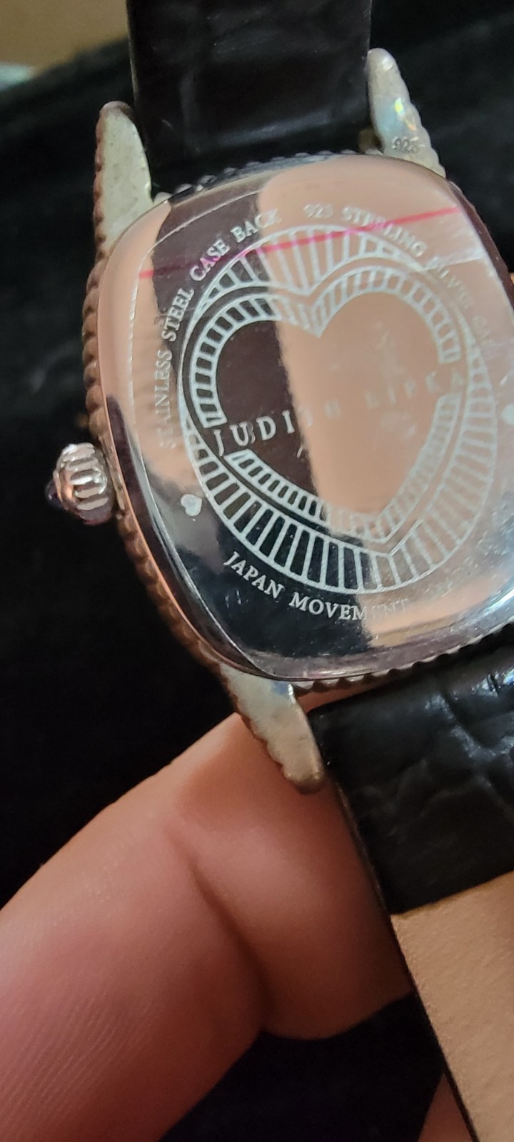 Judith Ripka Sterling MOP Hearts Dial Watch w/ Leather Band Deployment Clasp 61