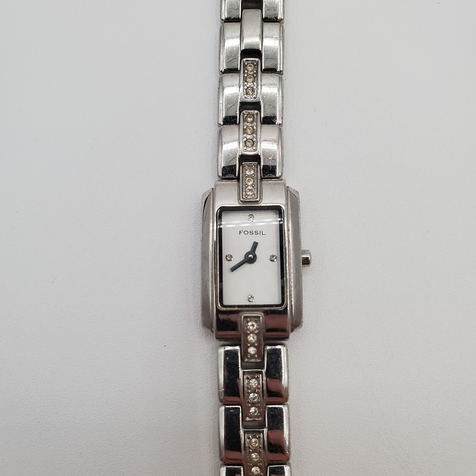 Fossil F2 Womens Watch 6.5in Silver Tone Crystal Band NEEDS BATTERY READ