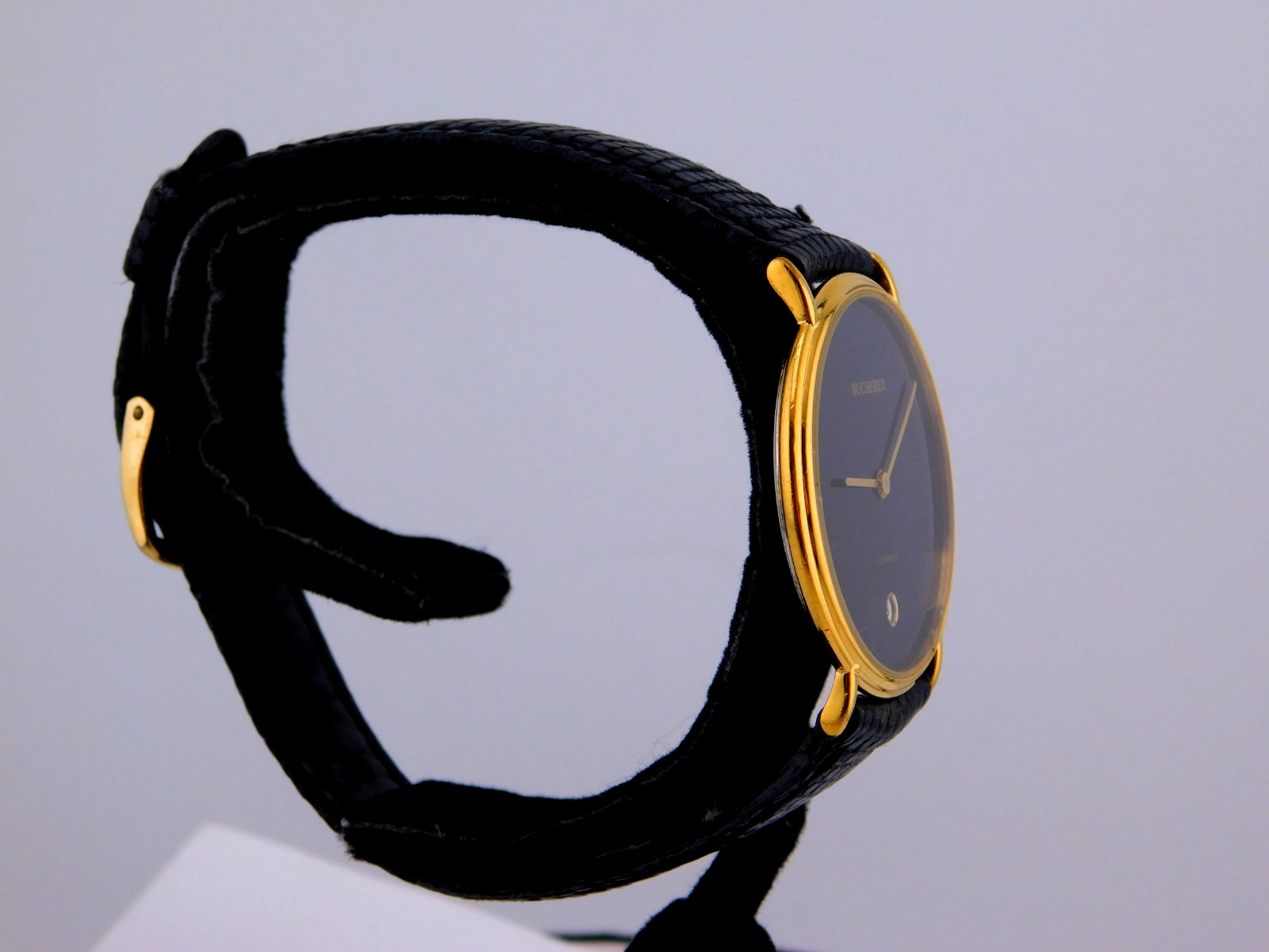 VINTAGE BUCHERER -PEQUIGNET SWISS QUARTZ 18K GOLD PLATE MENS WATCH SERVICED 80s
