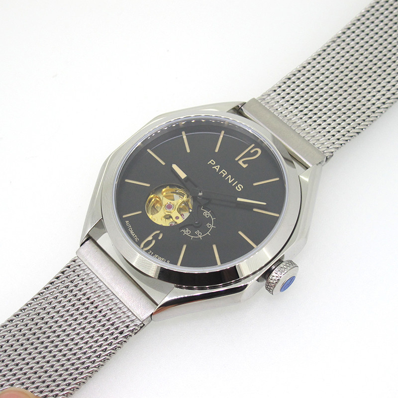 43mm Parnis Sapphire Crystal Miyota Automatic Movement Mens Watch Stainless Band