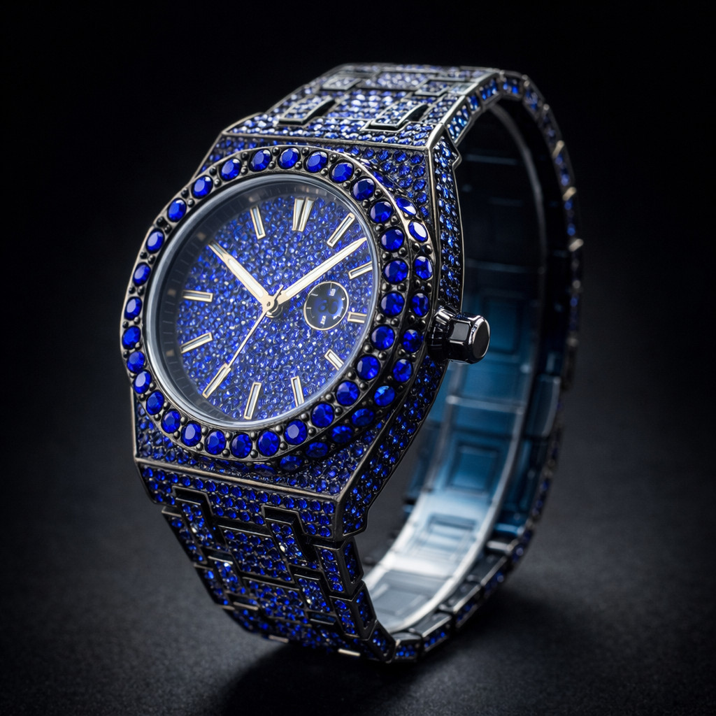 Mens Diamond Bling Watch Quartz Luxury Zircon Bezel Fashion Wristwatch
