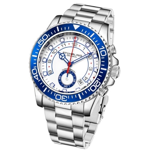 Stuhrling 3966 2 Aquadiver Quartz Chronograph Date Blue Mens Watch