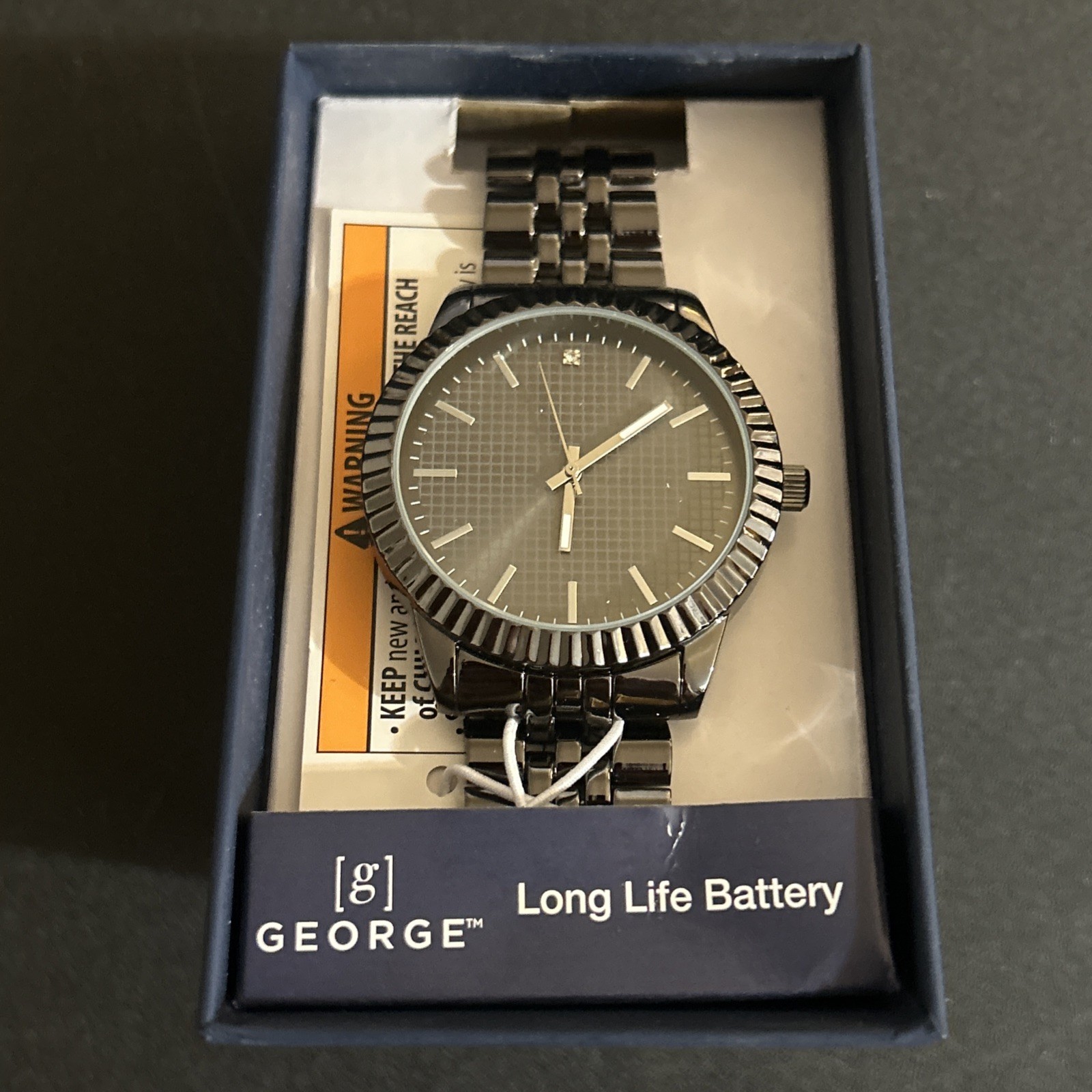 George Men’s Watch Metal Band Gunmetal Tone Dial W/ Long Battery Life Brand New!