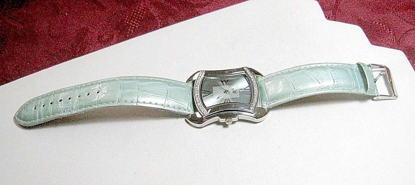 BURGI WATCH BTV011GN CRYSTALS LIGHT GREEN LEATHER STRAP LADY’S WATCH NEW BATTERY