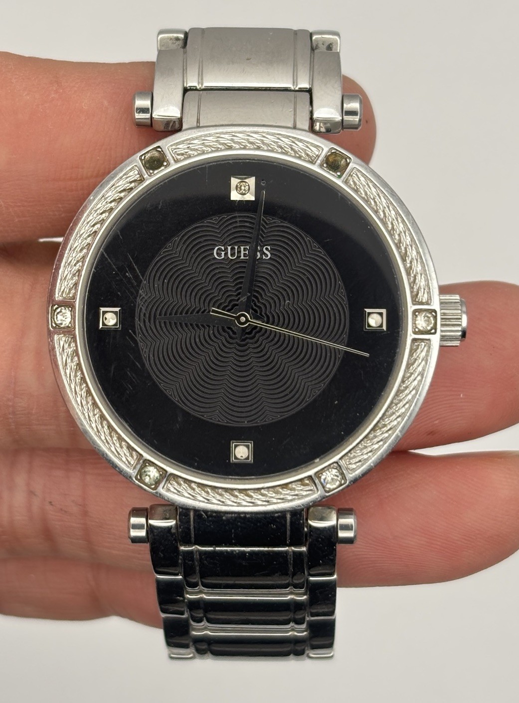 Ladies U0695L1 Stainless Black-Dial Diamonds Guess Watch #8.7