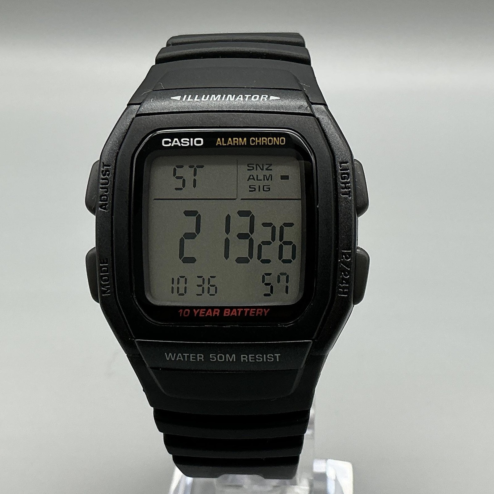 Casio Mens Watch 36mm Black Digital Alarm Chrono 2499 W-96H Illuminator 50M