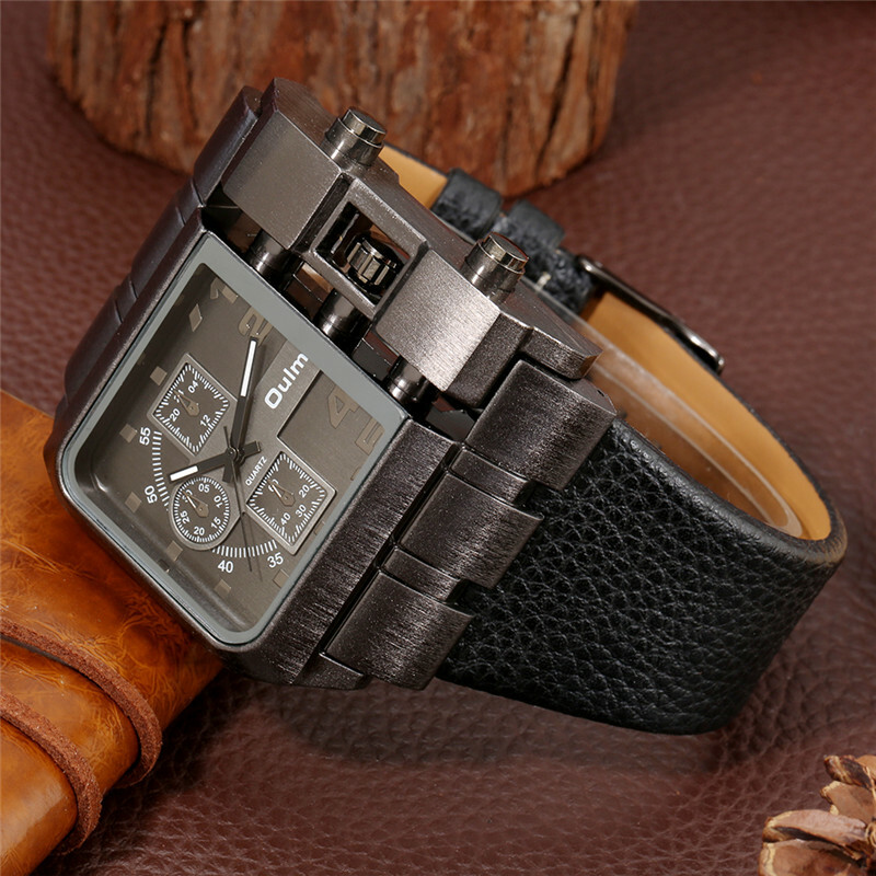 OULM Luminous Hand Men’s Analog Quartz Wrist Watches Leather Bracelet Band Gift