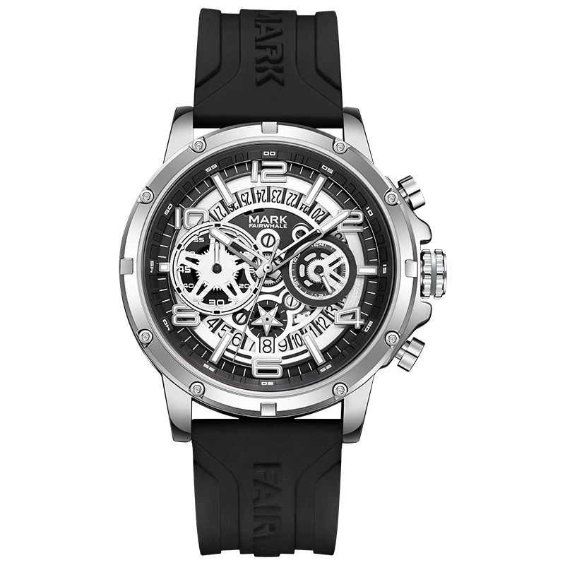 MARK FAIRWHALE Men’s Skeleton Chronograph Sport Quartz Watch Silicone Calendar