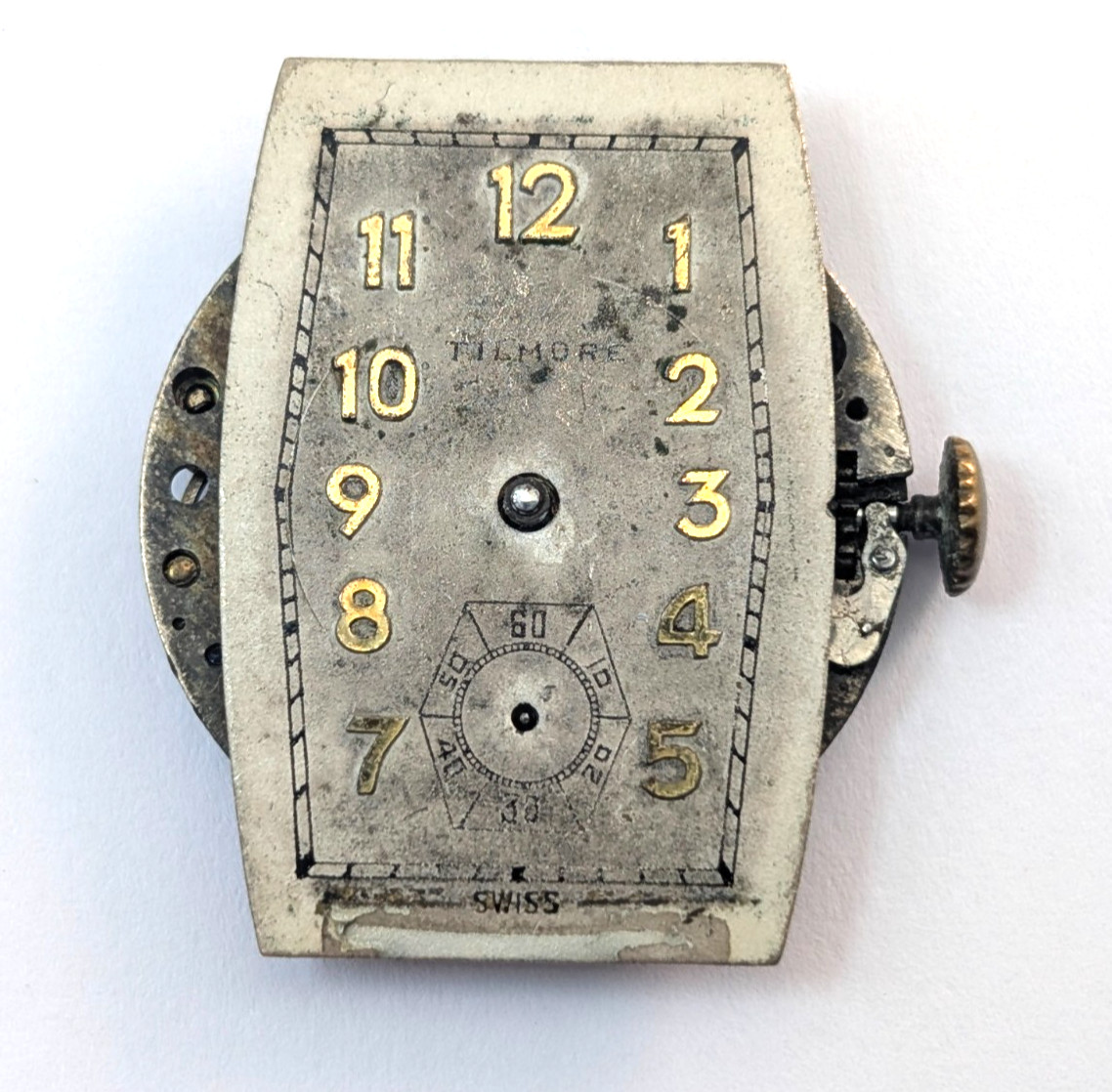 Vintage TILMORE 17 Jewels Art Deco Tank 23mm Swiss Watch Movement PARTS REPAIR
