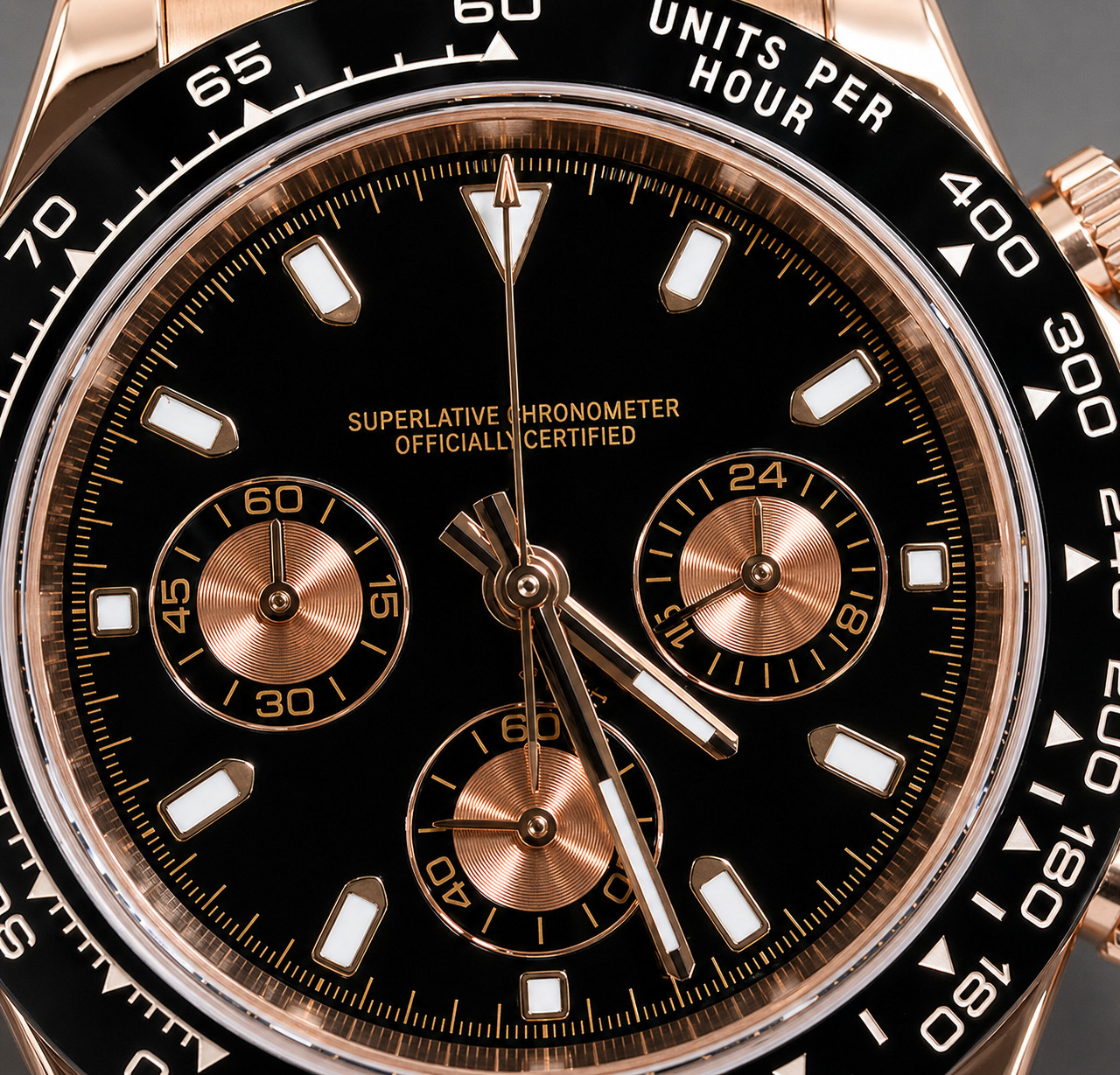Custom Built – Rose Gold Black Chronograph Style – 40mm Sport Rubber Watch