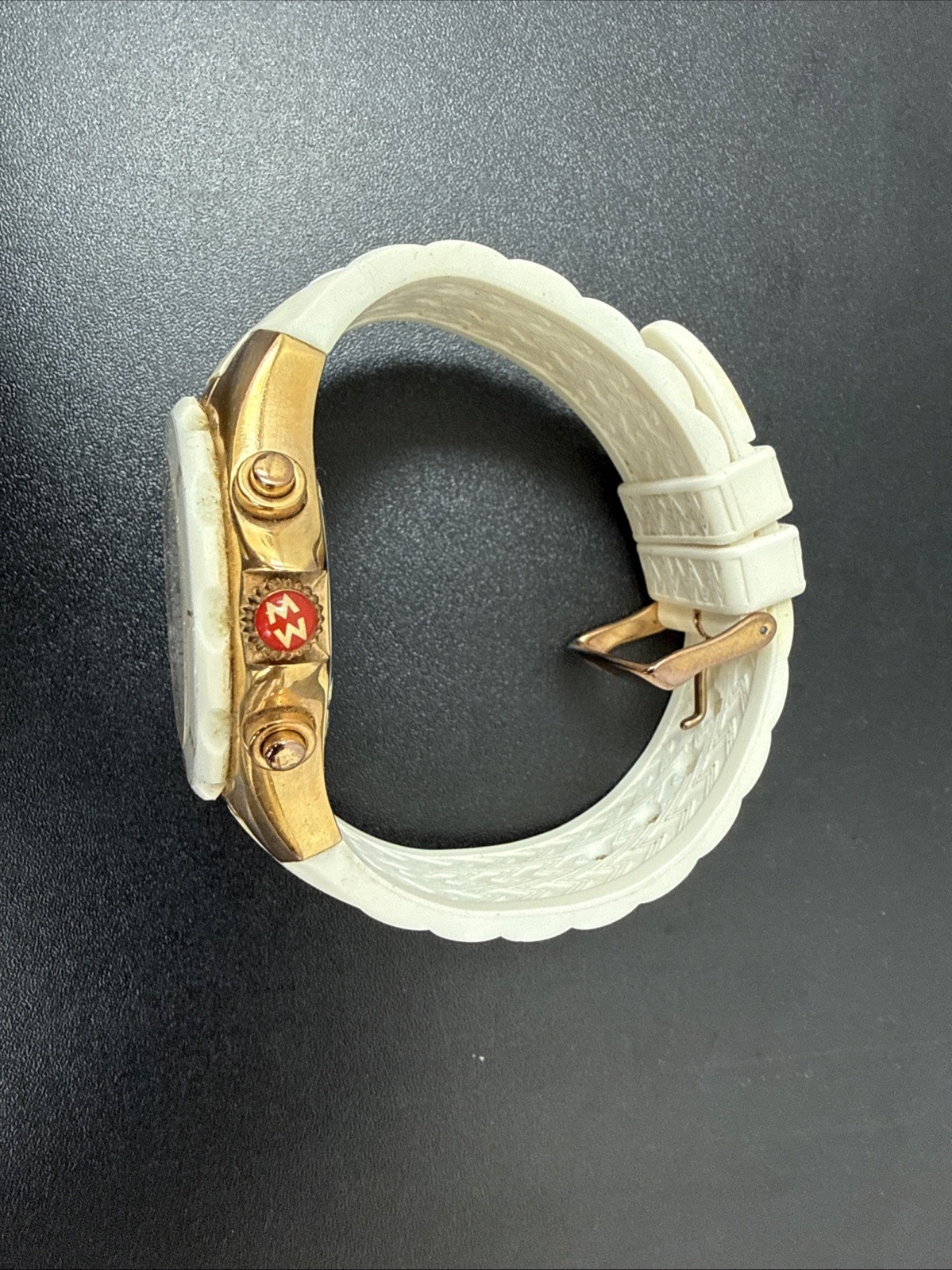MICHELE Tahitian MWW12F000008 Gold Tone Rubber Band Chronograph NEEDS BATTERY