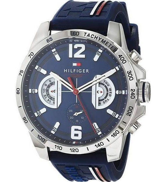 TOMMY HILFIGER MEN’S WATCH 1791476 Decker Blue Dial Blue Rubber Strap Watch