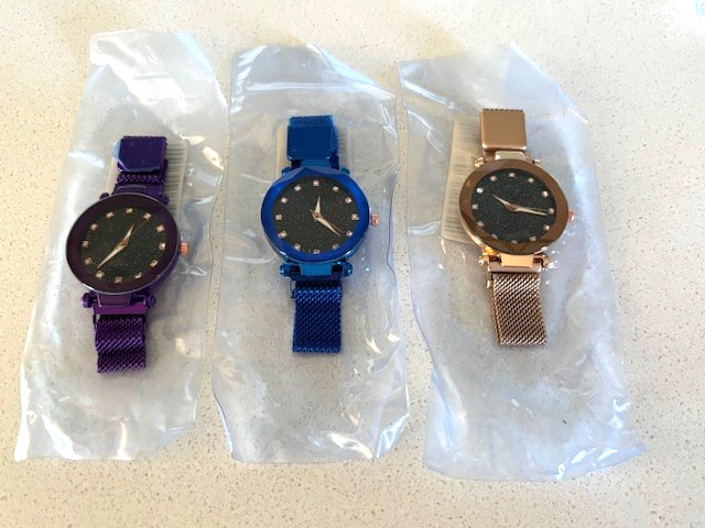 LOT 6 Women Starry Blk/Bronze/Red/Purple/Blue/Rose Gld Mesh Watch Magnetic Band