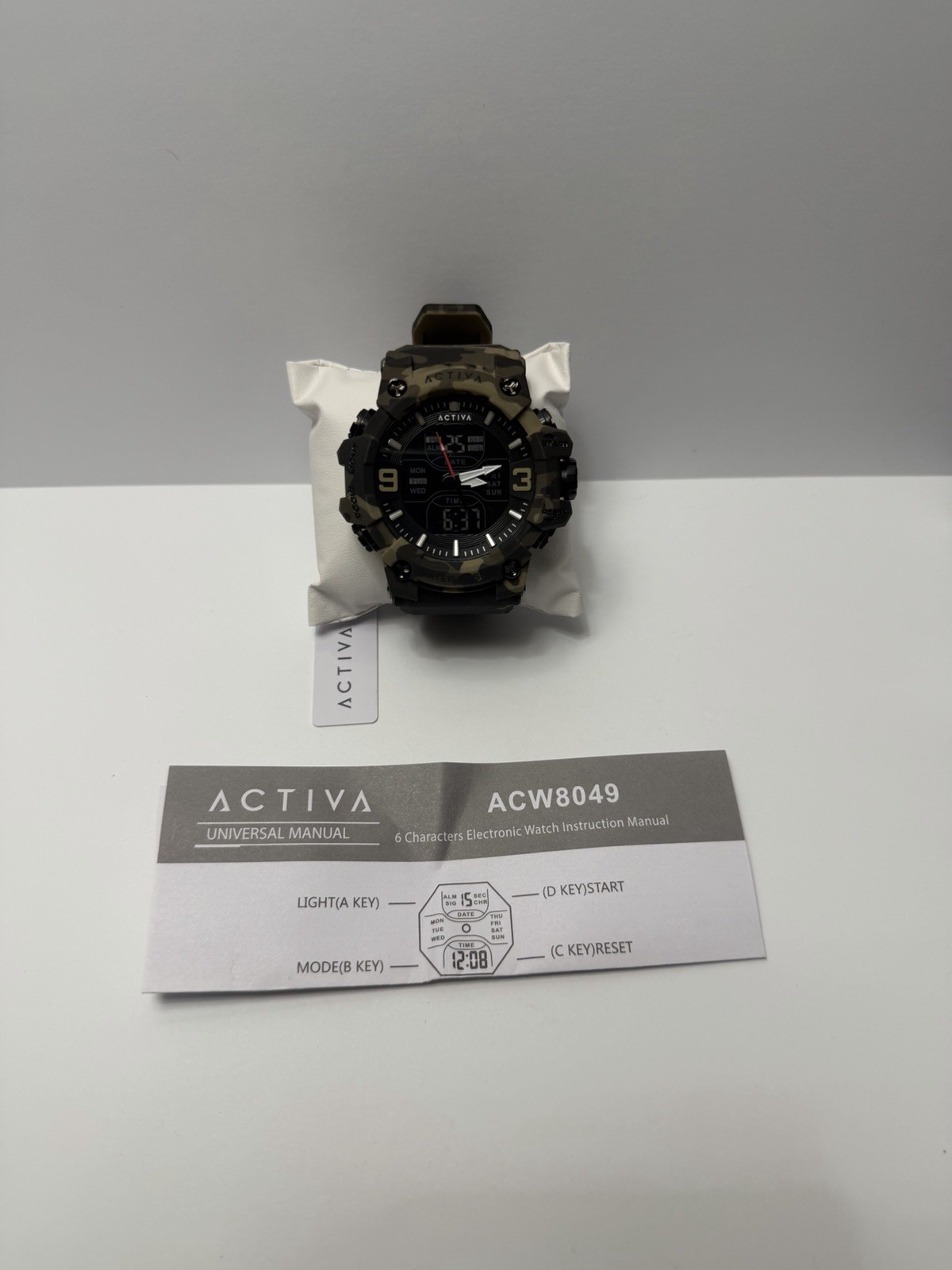 Activa Men’s Analog-Digital Camo Quartz Resin Strap Watch 5 ATM Alarm Chrono