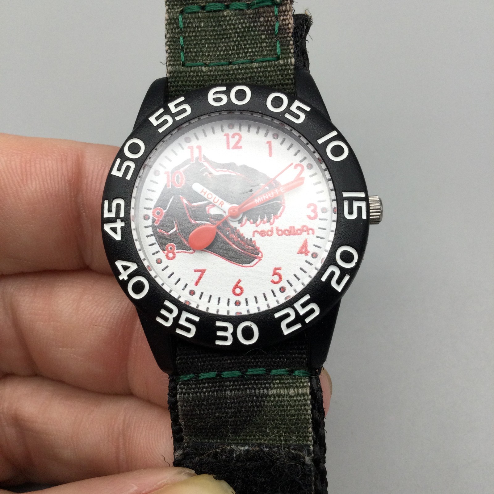 Red Balloon T Rex Time Teller Watch Kids Boy 32mm Black Tone Nylon Band