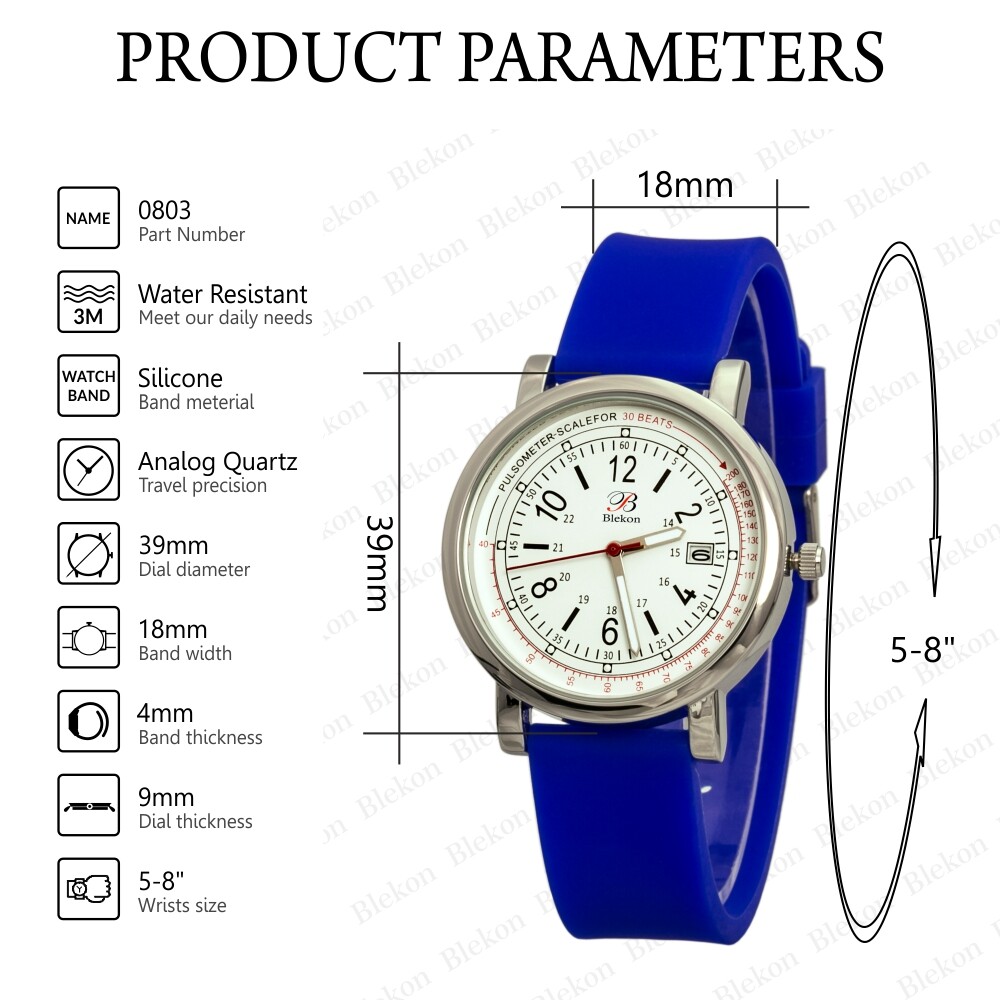 Blekon Original Nurse Watch – Detailed Date Dial Pulsometer, Silicone Band Watch