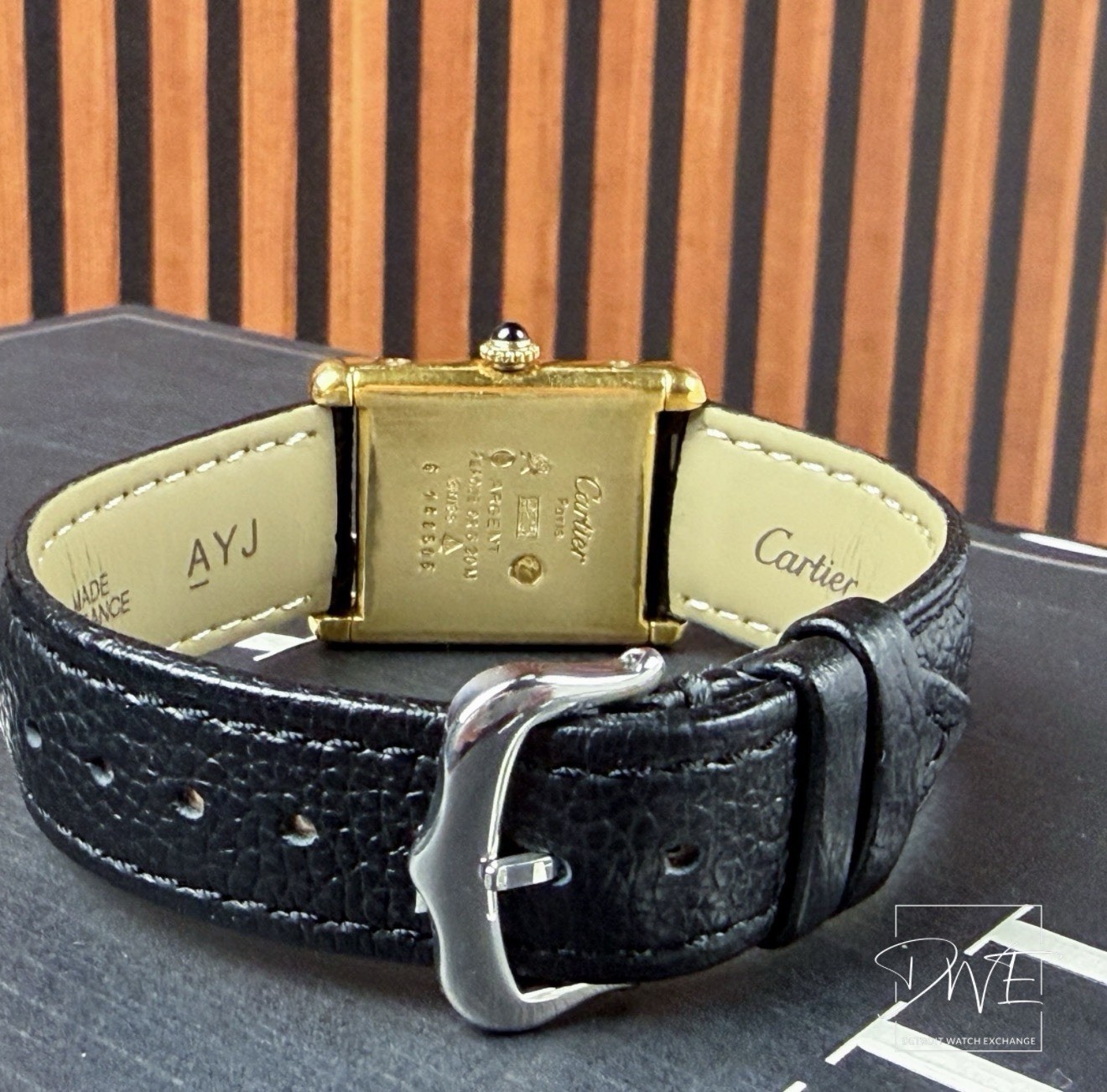 Cartier Must de Cartier Tank Swiss Manual Gold Dial Black Leather