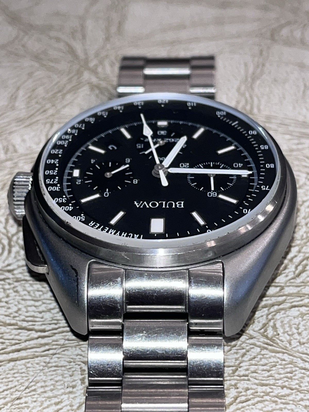 Bulova Lunar Pilot Mens Chronograph 96b258 Silver Tone Stainless Steel Watch