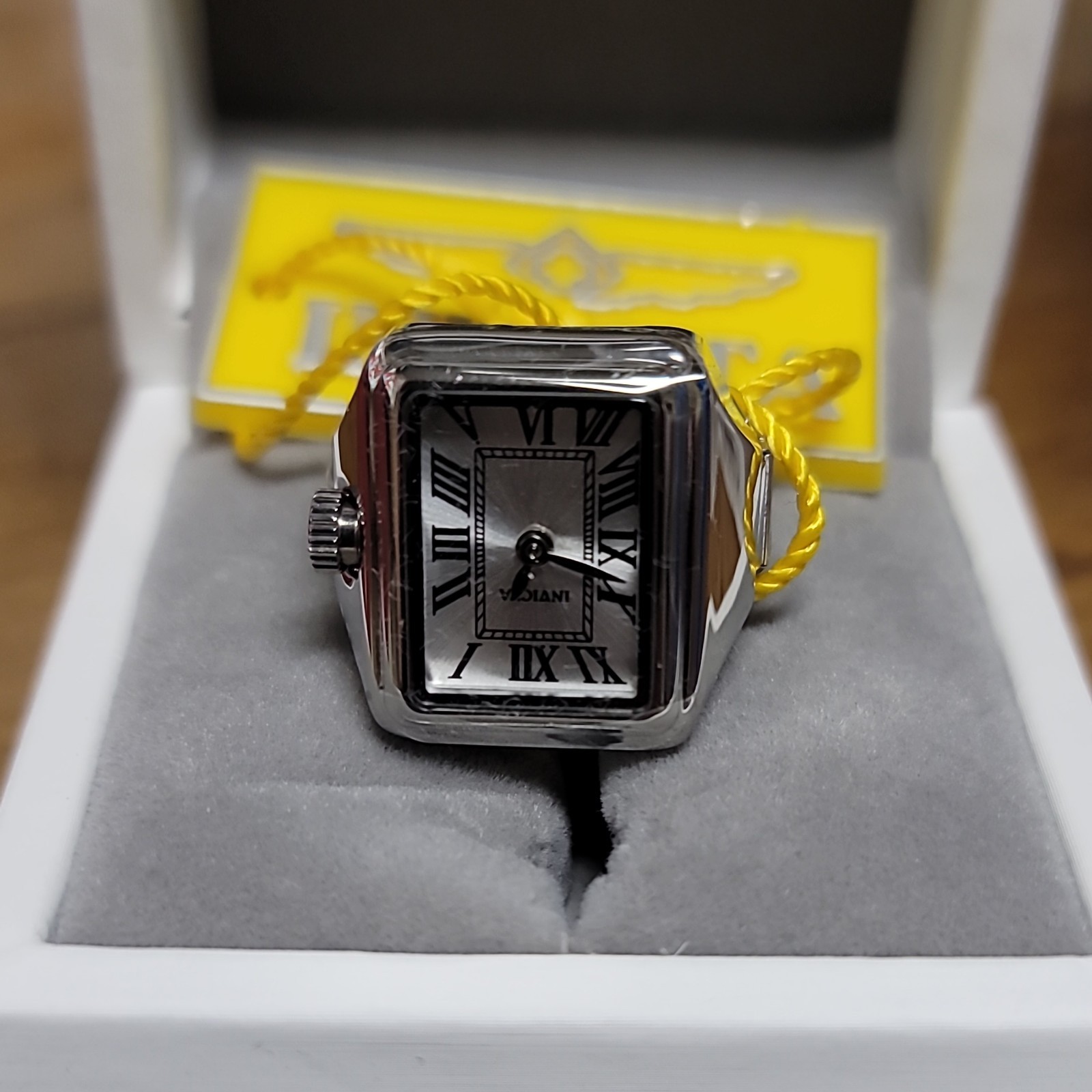 Invicta Women’s Mini Ring Watch 18 MM Stainless Steel Square Face Stretch 49894