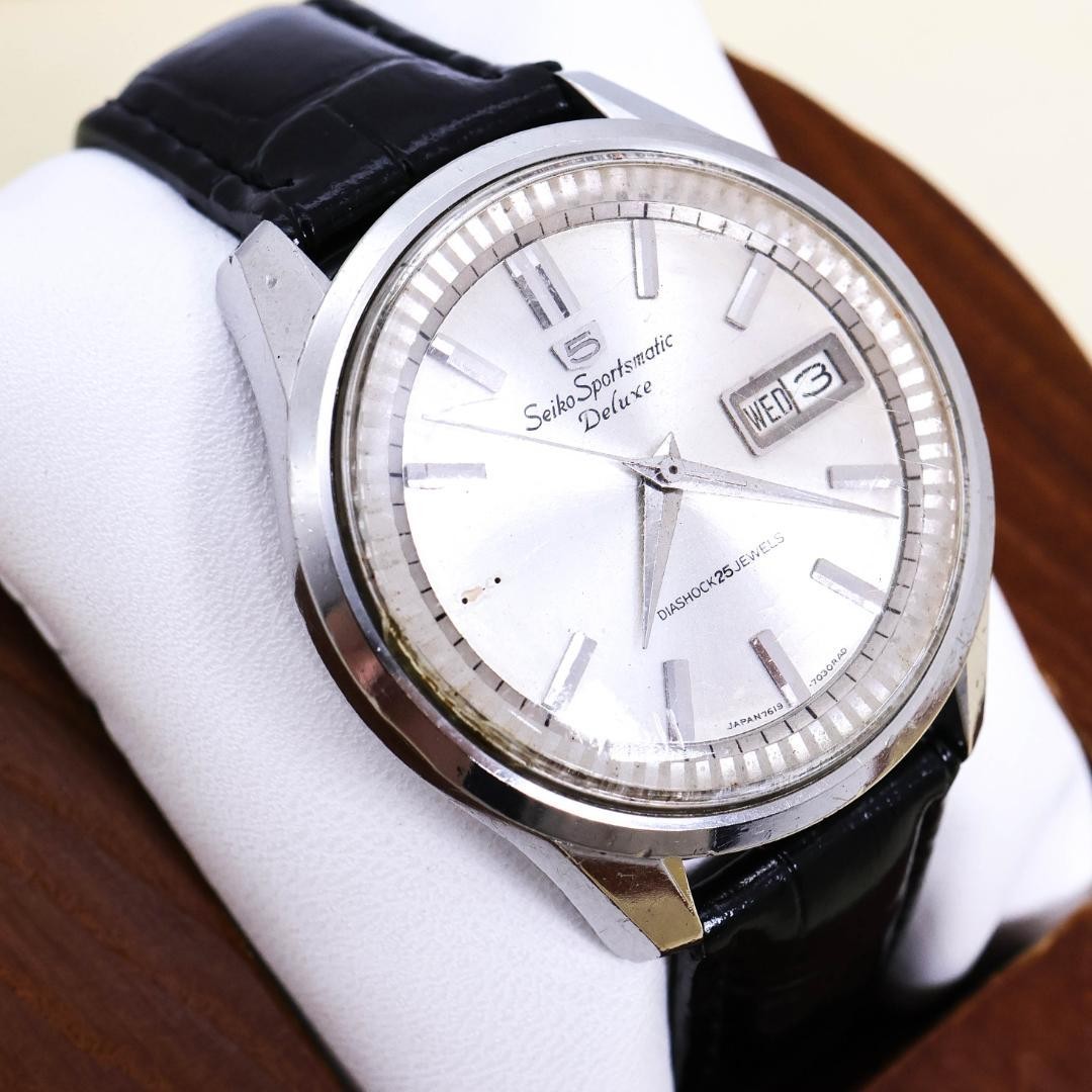 Seiko 5 Sportsmatic Deluxe Automatic Wristwatch 7619 7060 Wrist 21cm Timepiece