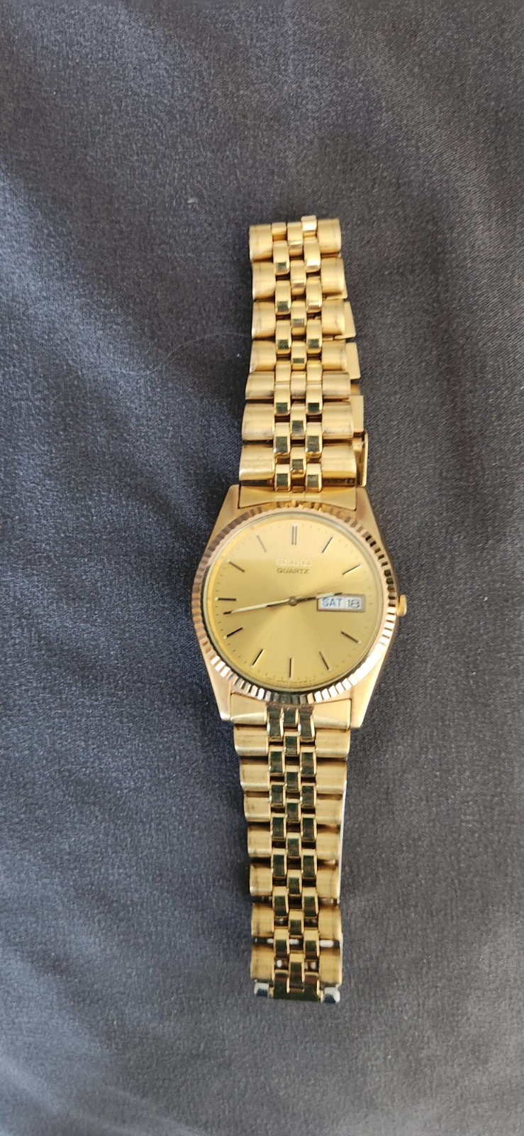 Seiko President Watch Men 36mm Gold Dial Gold Tone Daydate 7N43-8111